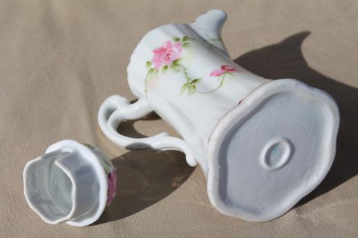 photo of antique hand-painted Japan china chocolate pot, tall tea / coffee pot with flowers #6