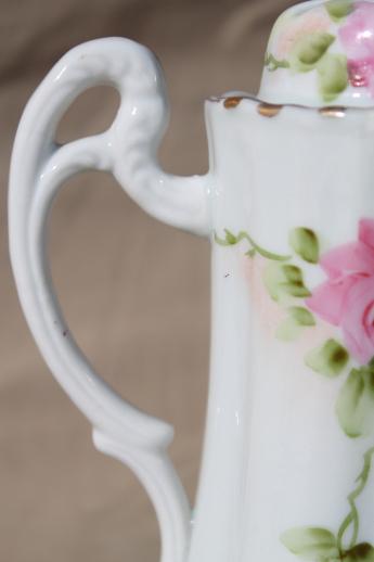 photo of antique hand-painted Japan china chocolate pot, tall tea / coffee pot with flowers #8