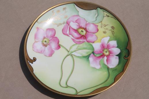 photo of antique hand-painted Limoges porcelain plate w/ art nouveau rose, early 1900s vintage #1