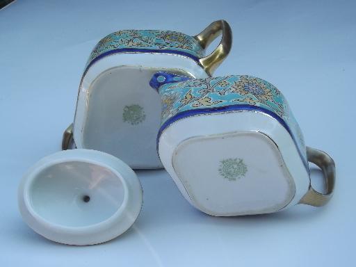 photo of antique hand-painted Nippon enamel brocade pattern china cream and sugar #4