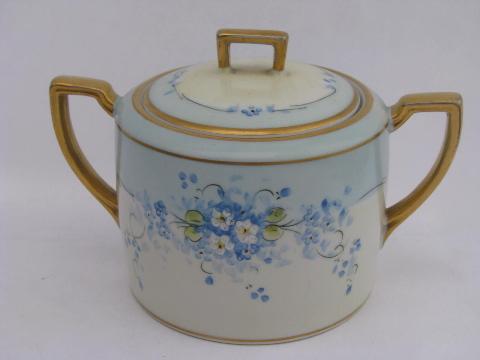 photo of antique hand-painted Nippon forget-me-not floral china cream & sugar set #2