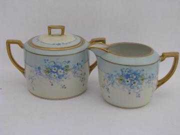 catalog photo of antique hand-painted Nippon forget-me-not floral china cream & sugar set