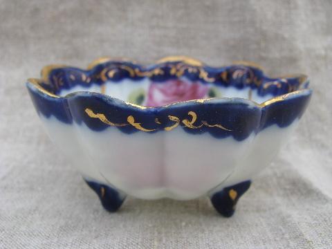 photo of antique hand-painted Nippon porcelain nut dishes, small fluted bowls #3