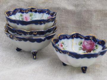 catalog photo of antique hand-painted Nippon porcelain nut dishes, small fluted bowls