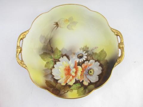 photo of antique handpainted Noritake china bowl w/ handles, old M mark, vintage Japan #1