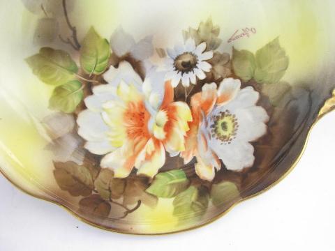 photo of antique handpainted Noritake china bowl w/ handles, old M mark, vintage Japan #3