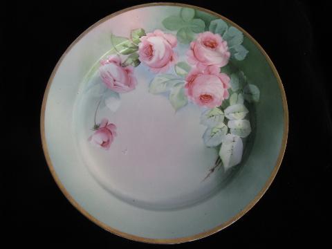 photo of antique hand-painted Vienna china, huge porcelain charger plate, cabbage rose #1