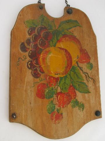 photo of antique hand-painted bread board / knife block w/ hanger & knife #3