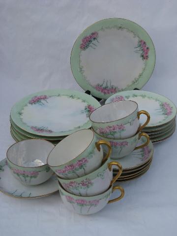 photo of antique hand-painted china set for 6, pink clover, vintage 20's #1
