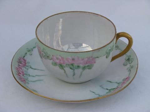 photo of antique hand-painted china set for 6, pink clover, vintage 20's #5