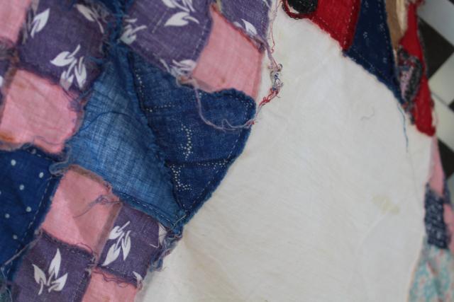 photo of antique hand-stitched patchwork quilt top, vintage cotton prints & flour sack fabric #2