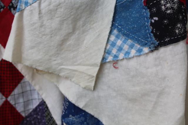 photo of antique hand-stitched patchwork quilt top, vintage cotton prints & flour sack fabric #3