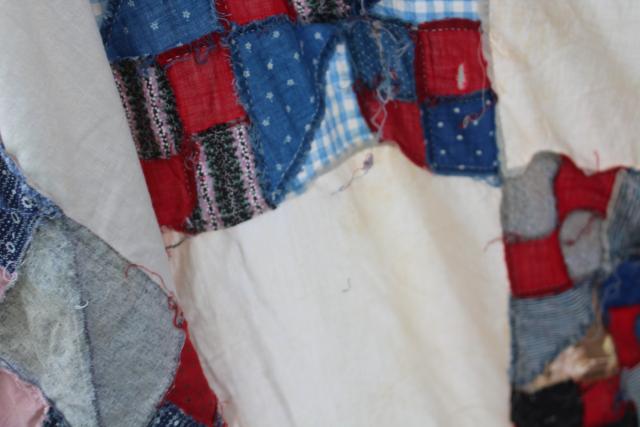 photo of antique hand-stitched patchwork quilt top, vintage cotton prints & flour sack fabric #4