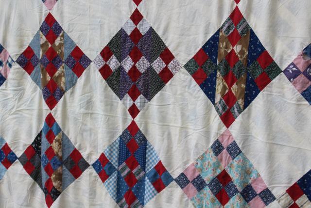 photo of antique hand-stitched patchwork quilt top, vintage cotton prints & flour sack fabric #8