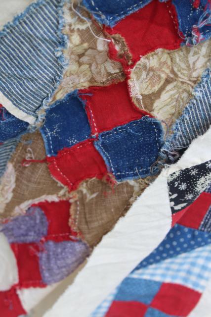 photo of antique hand-stitched patchwork quilt top, vintage cotton prints & flour sack fabric #10