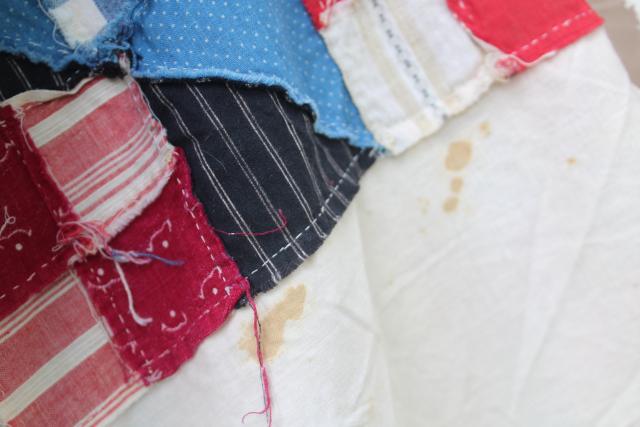 photo of antique hand-stitched patchwork quilt top, vintage cotton prints & flour sack fabric #11