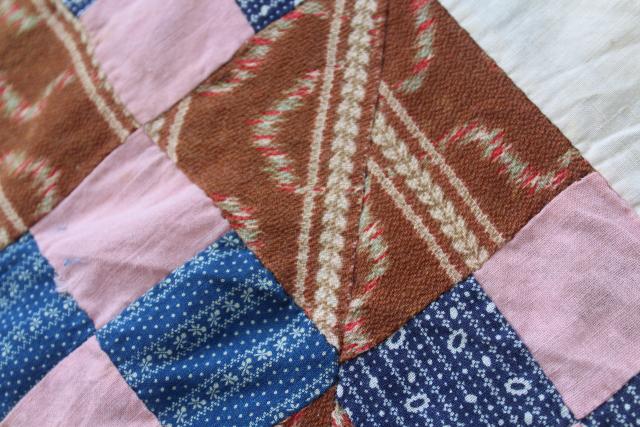 photo of antique hand-stitched patchwork quilt top, vintage cotton prints & flour sack fabric #12