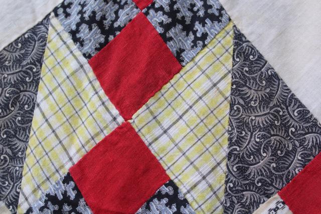 photo of antique hand-stitched patchwork quilt top, vintage cotton prints & flour sack fabric #13