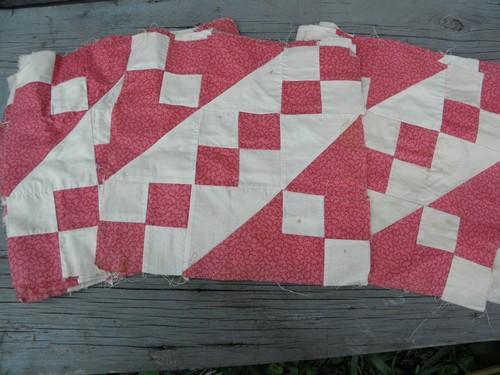 photo of antique hand-stitched pieced patchwork quilt blocks, vintage fabric #1