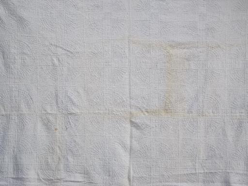 photo of antique hand-stitched sawtooth wheel quilt, vintage blue and grey on white #3