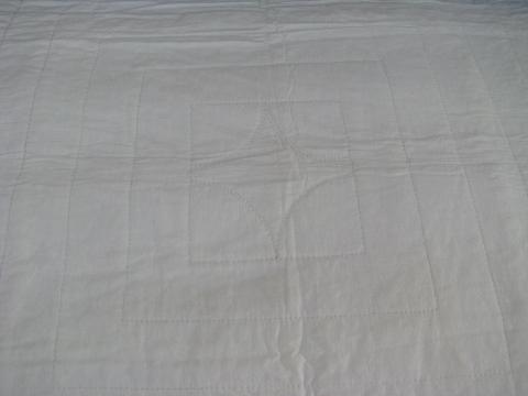 photo of antique hand-stitched whole cloth quilt, all white vintage fabric #2