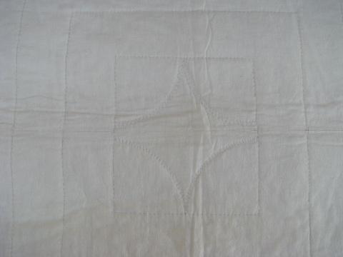 photo of antique hand-stitched whole cloth quilt, all white vintage fabric #3