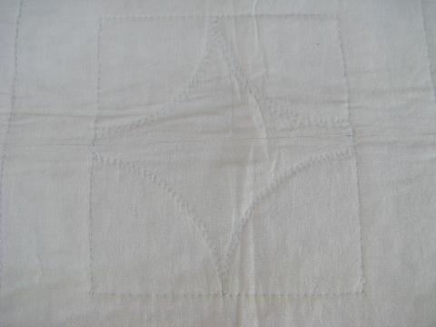 photo of antique hand-stitched whole cloth quilt, all white vintage fabric #4