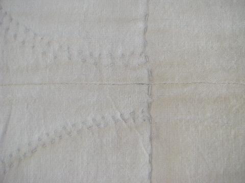 photo of antique hand-stitched whole cloth quilt, all white vintage fabric #5