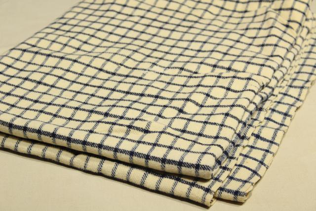 photo of antique handwoven homespun wool blue &  white check Shaker blanket w/ red monogram embroidery #5
