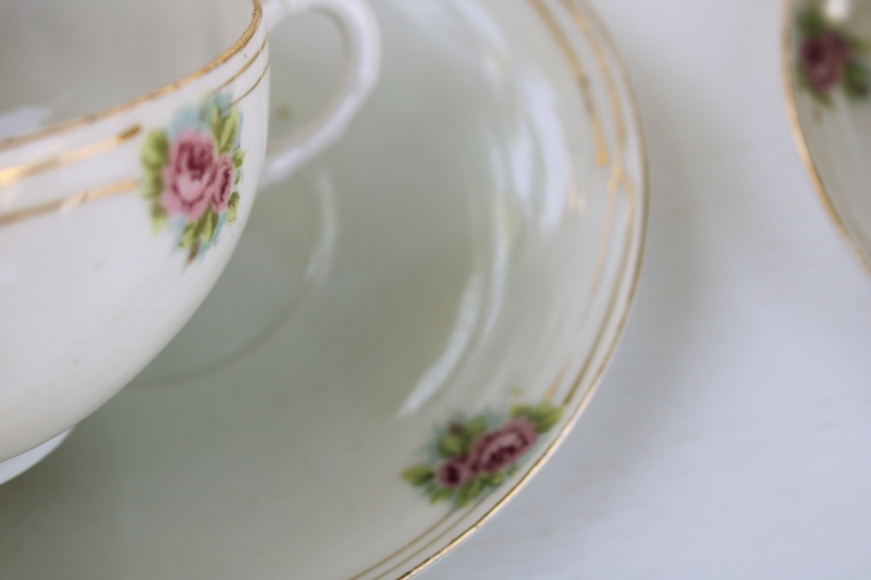 photo of antique hard painted Nippon porcelain, tiny roses floral vintage china tea cups-saucers #4