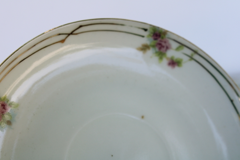 photo of antique hard painted Nippon porcelain, tiny roses floral vintage china tea cups-saucers #5