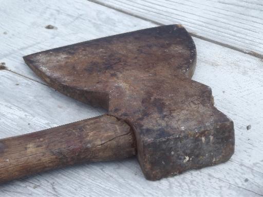 photo of antique hatchet w/ broad axe blade, Wiss mark? primitive old farm tool ax #5