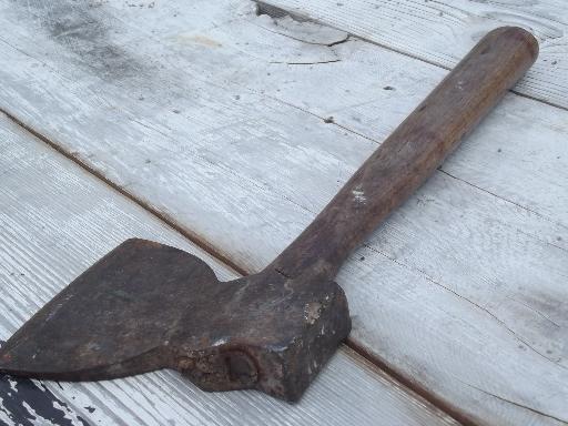 photo of antique hatchet w/ broad axe blade, Wiss mark? primitive old farm tool ax #7