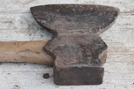 photo of antique hatchet, rustic  hewing hatchet w/ broad ax head, primitive iron farm tool #7