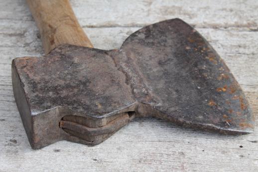 photo of antique hatchet, rustic  hewing hatchet w/ broad ax head, primitive iron farm tool #8