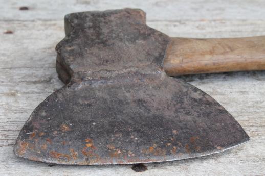 photo of antique hatchet, rustic  hewing hatchet w/ broad ax head, primitive iron farm tool #9