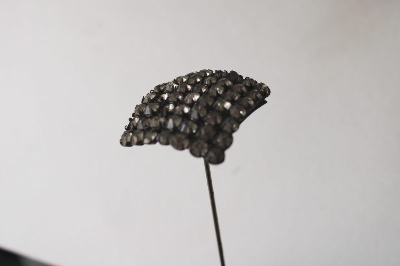 photo of antique hatpins lot, long sharp stick pins early 1900s vintage, rhinestone jeweled pins, big round ball pins  #6