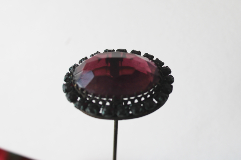photo of antique hatpins lot, long sharp stick pins early 1900s vintage, rhinestone jeweled pins, big round ball pins  #8