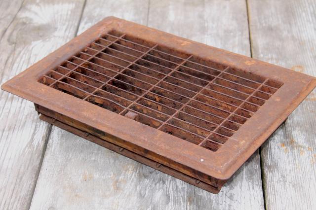 photo of antique heating register grate vintage louvered vent rusty steel grating  #1