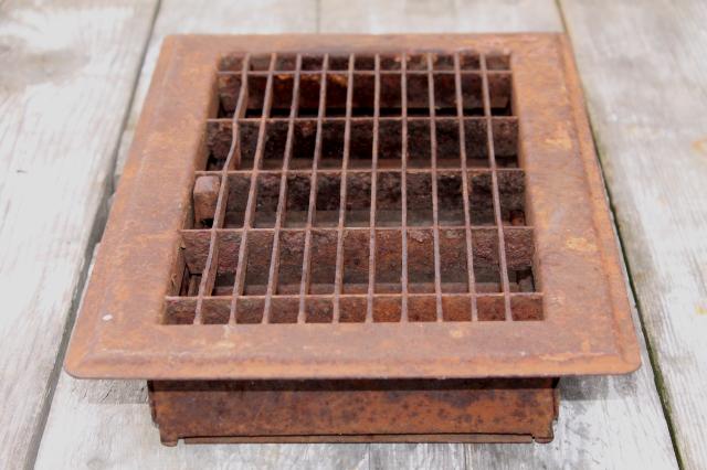 photo of antique heating register grate vintage louvered vent rusty steel grating  #4