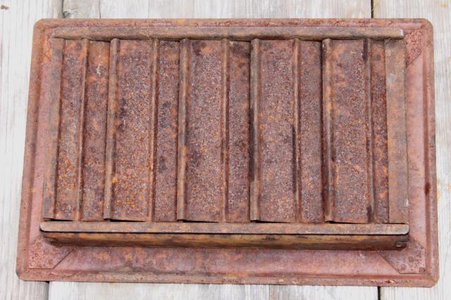 photo of antique heating register grate vintage louvered vent rusty steel grating  #5