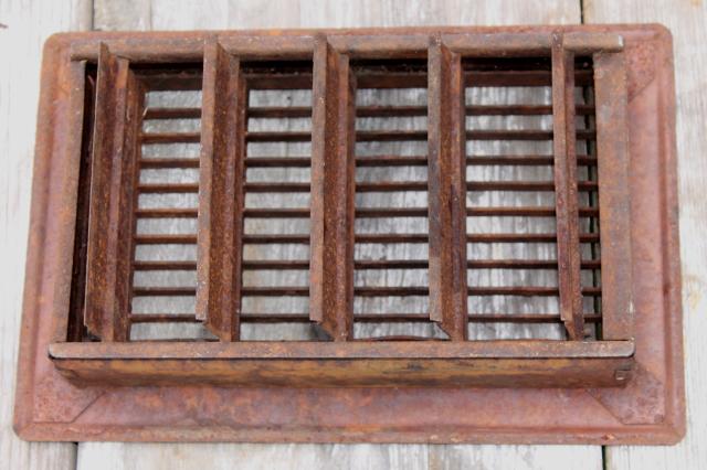 photo of antique heating register grate vintage louvered vent rusty steel grating  #6