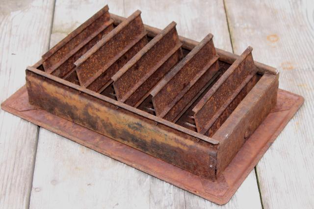 photo of antique heating register grate vintage louvered vent rusty steel grating  #7