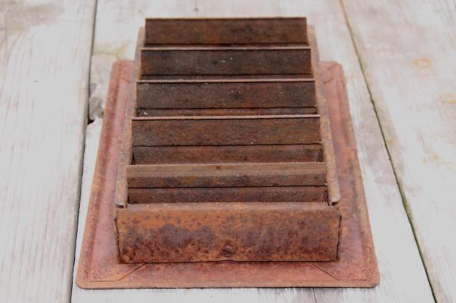 photo of antique heating register grate vintage louvered vent rusty steel grating  #8