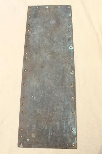 photo of antique heavy solid brass door hardware, kick plate or push w/ old tarnished patina #2