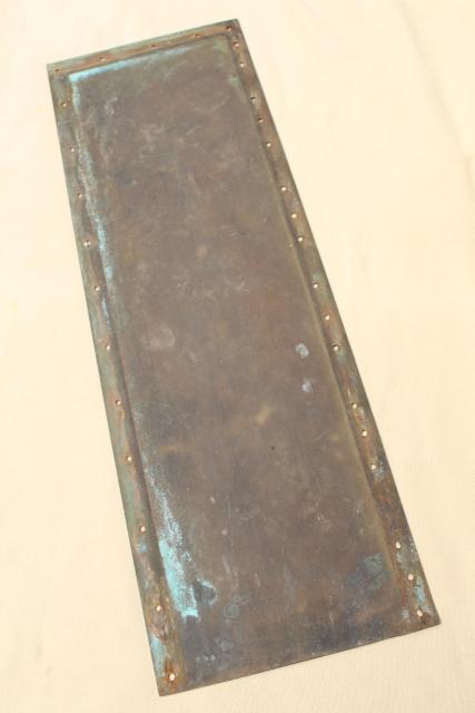 photo of antique heavy solid brass door hardware, kick plate or push w/ old tarnished patina #3