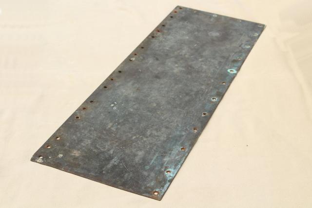 photo of antique heavy solid brass door hardware, kick plate or push w/ old tarnished patina #4