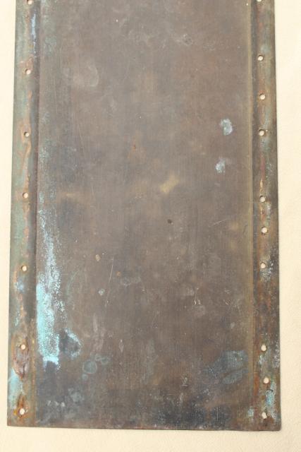 photo of antique heavy solid brass door hardware, kick plate or push w/ old tarnished patina #5