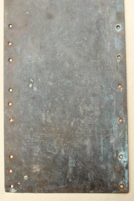 photo of antique heavy solid brass door hardware, kick plate or push w/ old tarnished patina #7