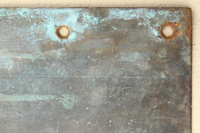 photo of antique heavy solid brass door hardware, kick plate or push w/ old tarnished patina #8